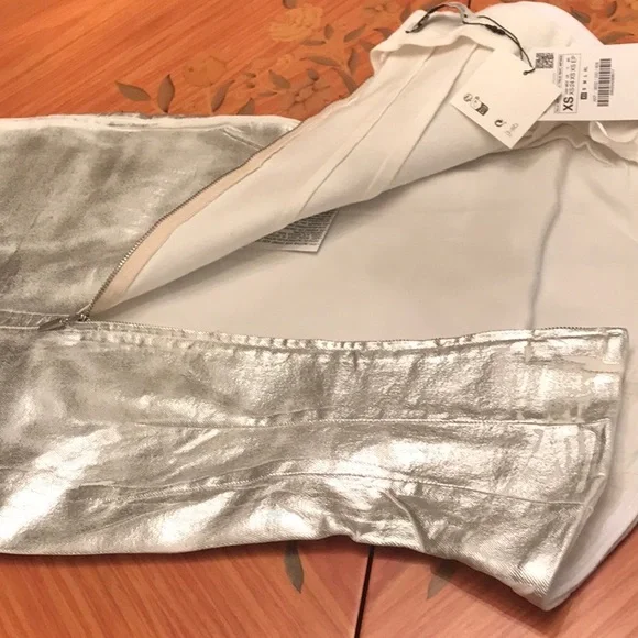 Zara The Fitted Denim bodycon silver midi dress sz.XS - Picture 15 of 16